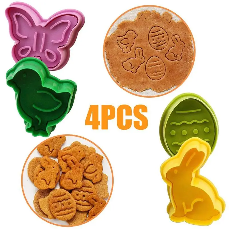

DIY Baking 4pcs Easter Three-dimensional Spring Biscuit Mold Fondant Printing Stamping Mold G0E8