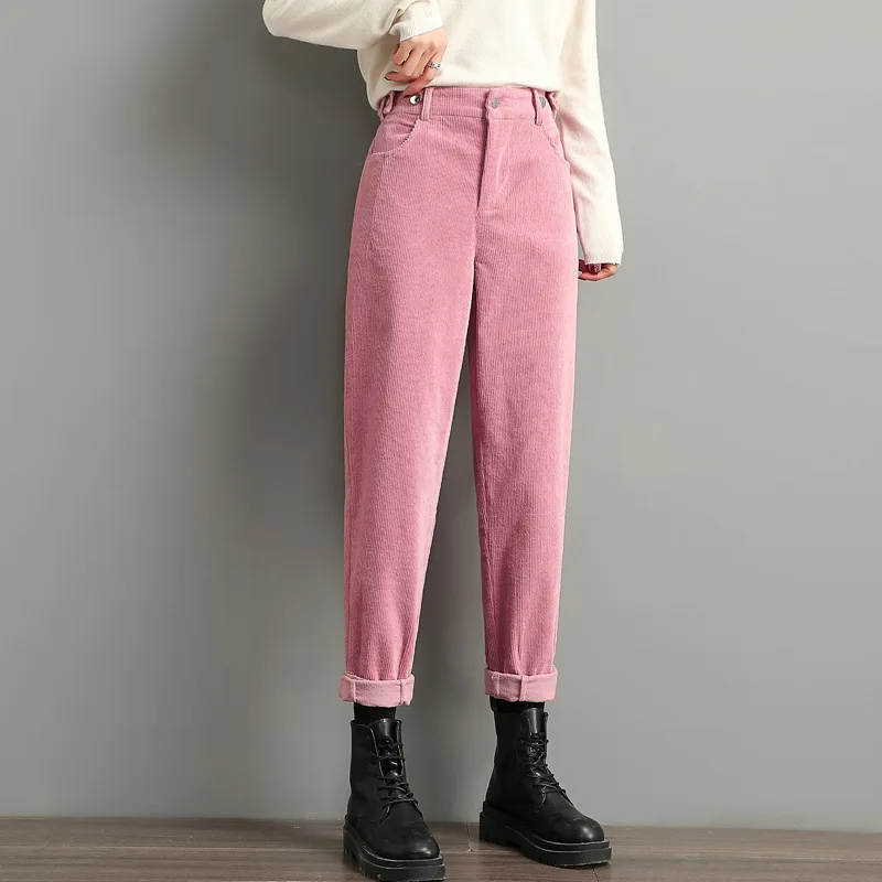 

2020 Women Pants Zaraing Thick Elastic Striped Velvet Loose Harlan Wicked Casual Korean Style Fashion High Waisted Pant Clothes