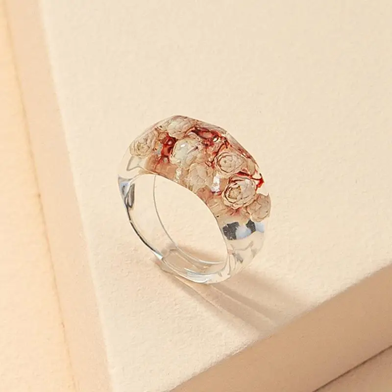 

Fashion Vintage Simple Resin Ring Colorful Thick Round Dried Flower Rings Finger Ring For Women Girls Jewelry Accessories Gifts