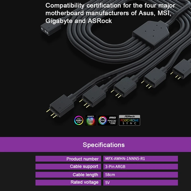 ARGB 1 to 5 3PIN 5V Flexible Fan RGB Adapter Cable Computer Case Connector Splitter Accessories for MSI | Компьютеры и офис