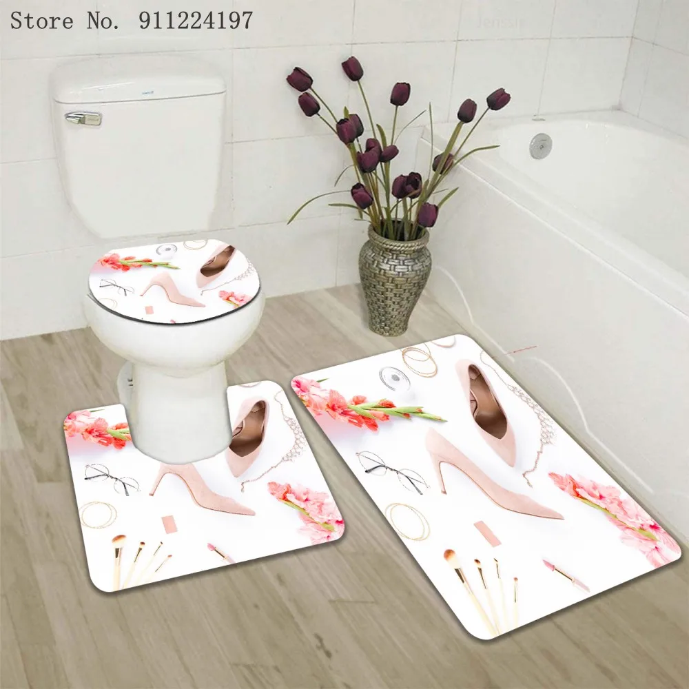 

Fashion High Heels Printing Bath Mat Set Anti-Slip Carpet Doormat Bathroom Cover Toilet Seat Mat Bath Rug Accessories For Toilet