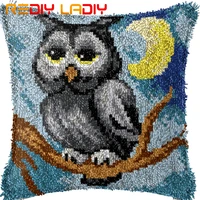 latch hook cushion kits moon owl pillow case acrylic yarn pillow pre printed color canvas crochet cushion cover hobby crafts