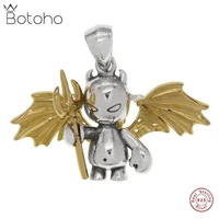 botoho new real solid s925 silver jewelry angel and demon pendants for men and women love cupid and little ghost couple pendant