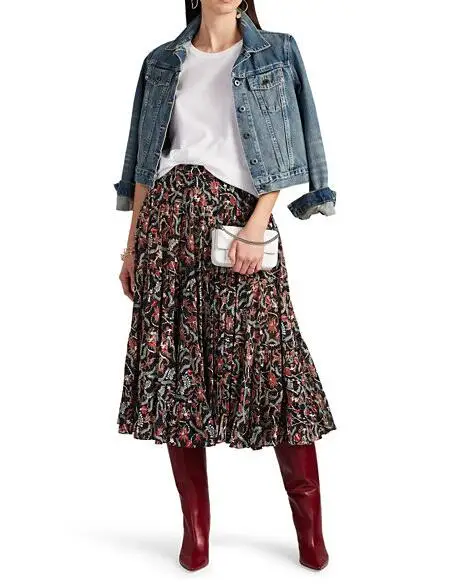 Женская плиссированная юбка миди длинная винтажная с принтом пейсли эластичным