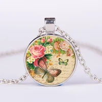 new rose flower butterfly art photo cabochon glass pendant necklace jewelry accessories for womens mens creative gifts