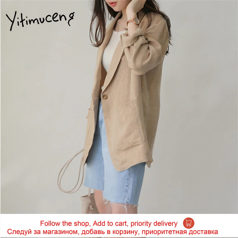

Yitimuceng Apricot Womens Blazer Office Lady Loose Coats Jacket Fall Spring Single Breasted 2021 Korean Fashion New Streetwear