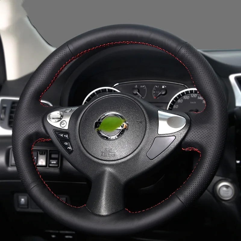 

For Nissan New Bluebird Sylphy 2021 Carbon Fiber Pattern Suede Leather Steering Wheel Cover Car Wheel Cover