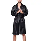Халат банный, с карманами, поясом на талии, банные мужские халаты, летний имитационный шелк