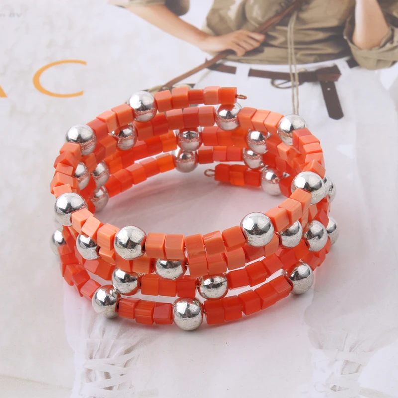 

NeeFuWoFu Copper Bracelet Bobo 4mm Opal Stone Beads Bangle For Women Multi Layer Elastic Steel Ring Elastic Charms Wristband