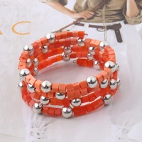 neefuwofu copper bracelet bobo 4mm opal stone beads bangle for women multi layer elastic steel ring elastic charms wristband