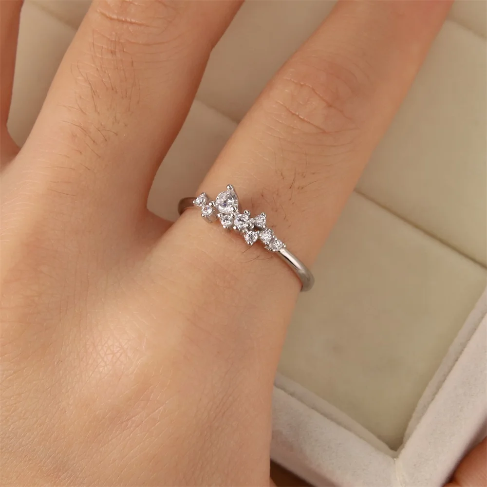 

S925 Silver Ring Refers Korean Fashion Inlaid Flashing Diamonds Starry Ins Simple Ring Female Engagement Romantic Jewelry Gift