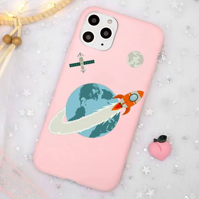 

Cute Cartoon Astronaut Planet Star Phone Case Candy Color Pink for iPhone 11 pro XS MAX 8 7 6 6S Plus X 5S SE 2020 XR