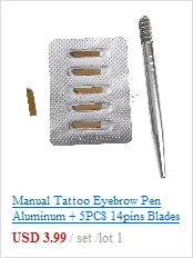 Ручная ручка для татуировки с двойной головкой+ 10 шт. 14 Pin Blade синие иглы 3D Перманентный макияж бровей двойной головкой Набор для микроблейдинга 14 P наборы