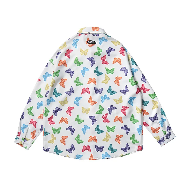 

Butterfly Print Long Sleeve Shirt Hawaiian Beach Tees Shirts Streetwear 2020 Autumn Harajuku Hip Hop Loose Shirt Tops WY148