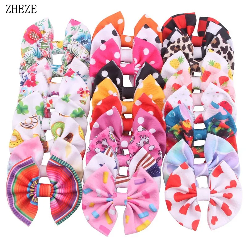 

10Pcs/Lot 4''Bow Floral Printed Fabric Barrettes Child Waffle Texture Hair Clips For Kid Party DIY Girls Hair Accessories