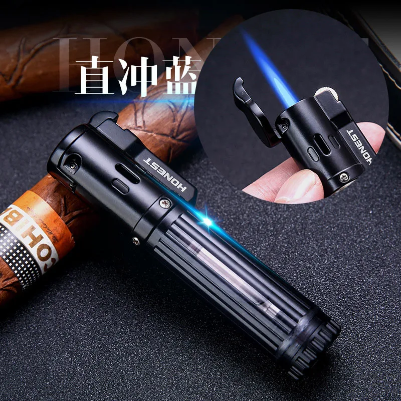 

honest Windproof lighter gas filled creative direct impact blue jet flame grinding wheel cigar lighter mini portable
