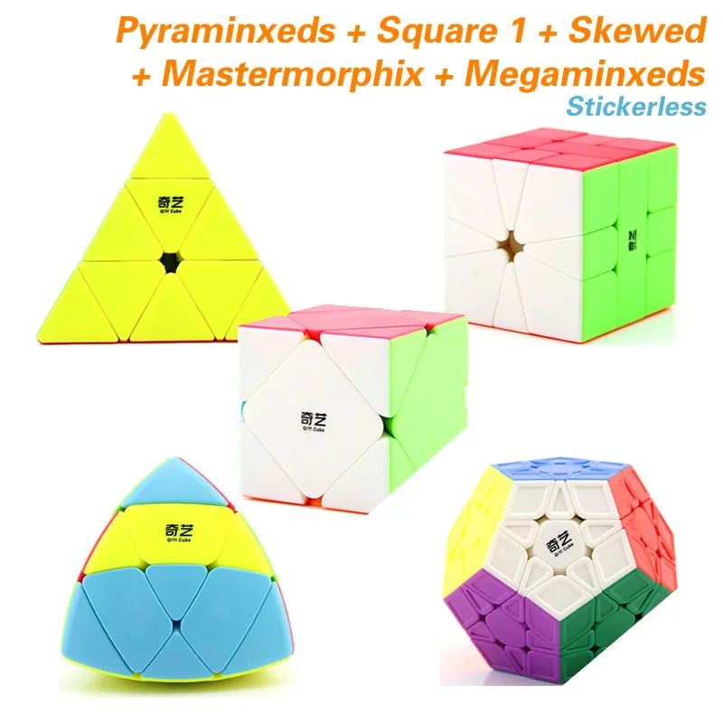 5 Cubes-Stickerless QiYi Pyraminxeds Megaminxeds SQ-1 Mastermorphix 3x3x3 магический куб, квадрат 1 Skewbes Pyramid speed Cube Пазлы игрушки подарок - Цвет: 5 Cubes-Stickerless