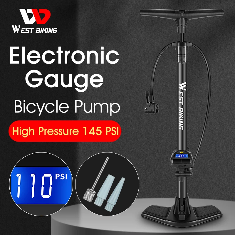 

WEST BIKING насос для велосипеда с электронным барометром аксессуары Подходит Presta Schrader высокое давление MTB дорожный велосипедный ножной насос