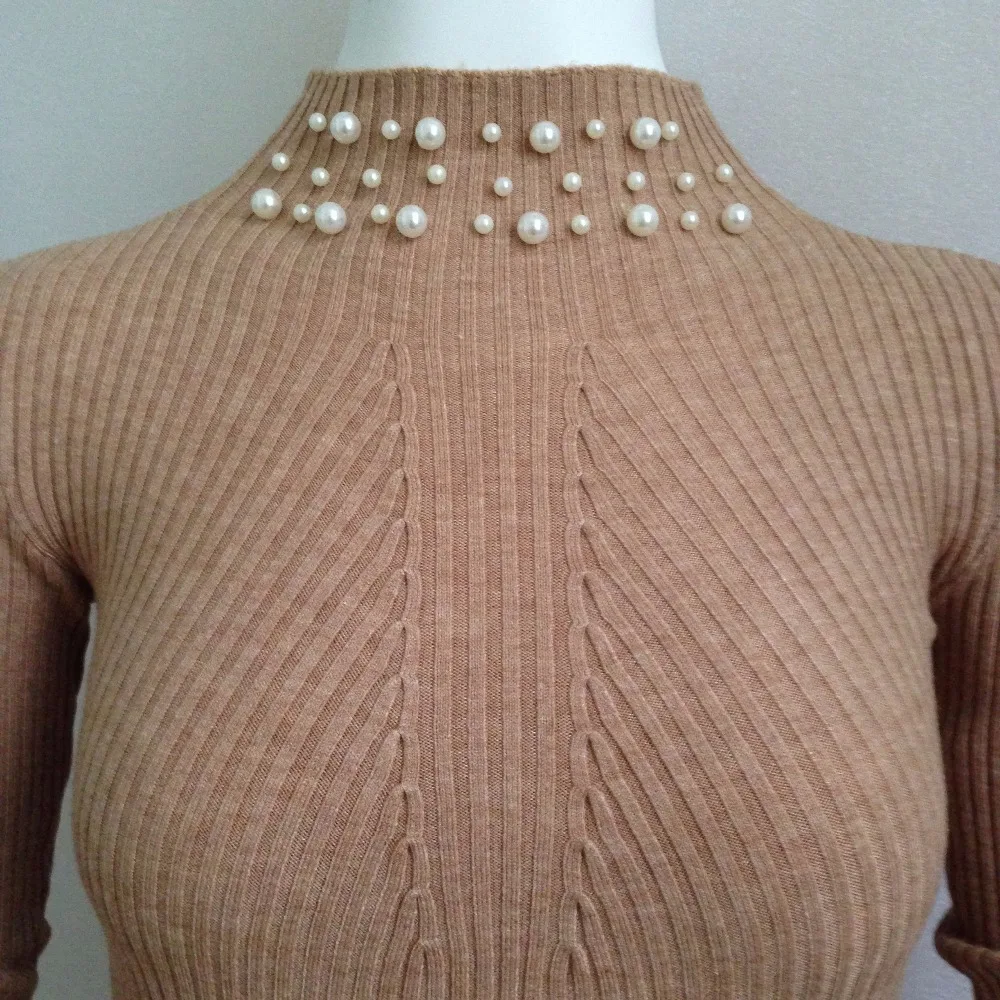 

Chic Beading Turtleneck Cashmere Cotton Blend Sheath Sweater Women Pullover Long Sleeve Jumper pull homme Streetwear Sweater