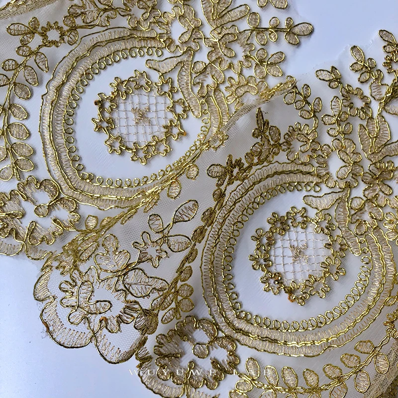 Кружевная ткань для свадебных платьев 31 см с золотой вышивкой 1 ярд | Дом и сад