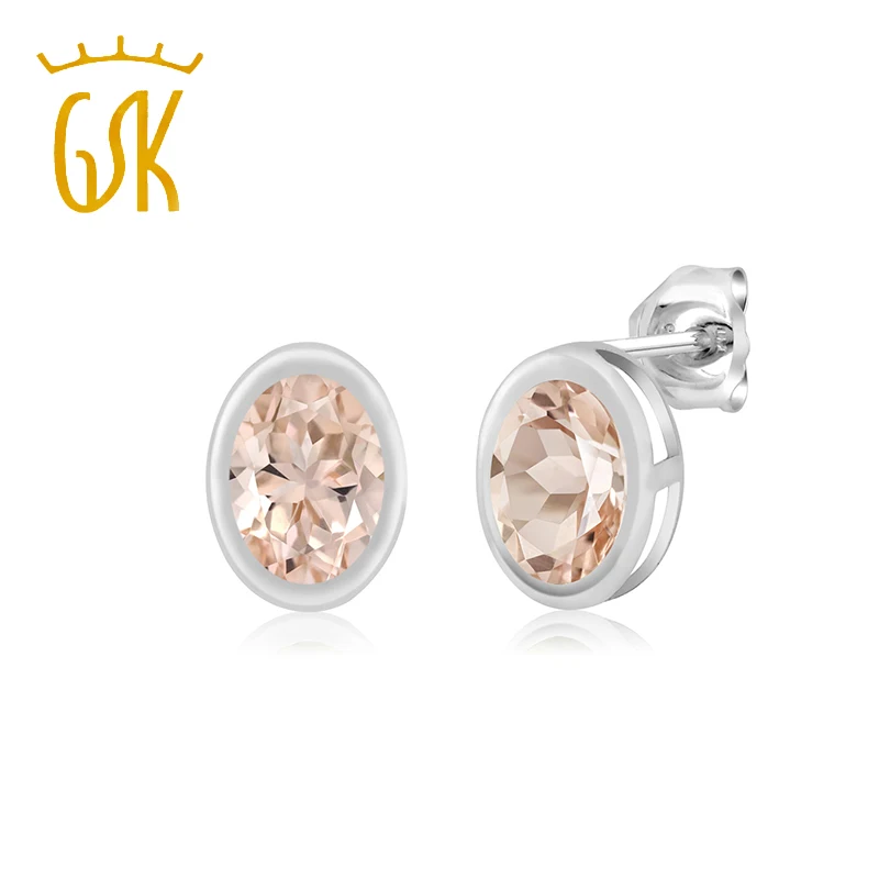 1,30 Ct овальные 7x5 мм персиковый морганит 925 пробы серебряные серьги-гвоздики