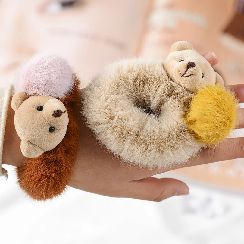 Помпон меховые резинки для волос конский хвост держатель женщин девушек ручная