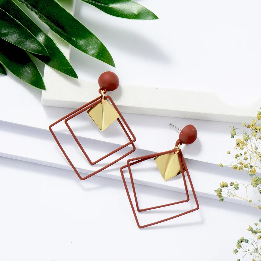 RAVINOUR Brincos Femme Bijoux, большие двойные квадратные висячие серьги, женские модные ювелирные изделия в стиле панк, золотая металлическая длинная серьга