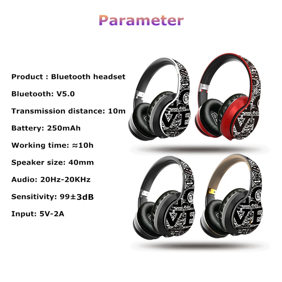 

Wireless Bluetooth 5.0 Stereo Music Headphones Foldable Noise Cancelling With Mic Heavy Bass Sports Headset Support TF Card AUX
