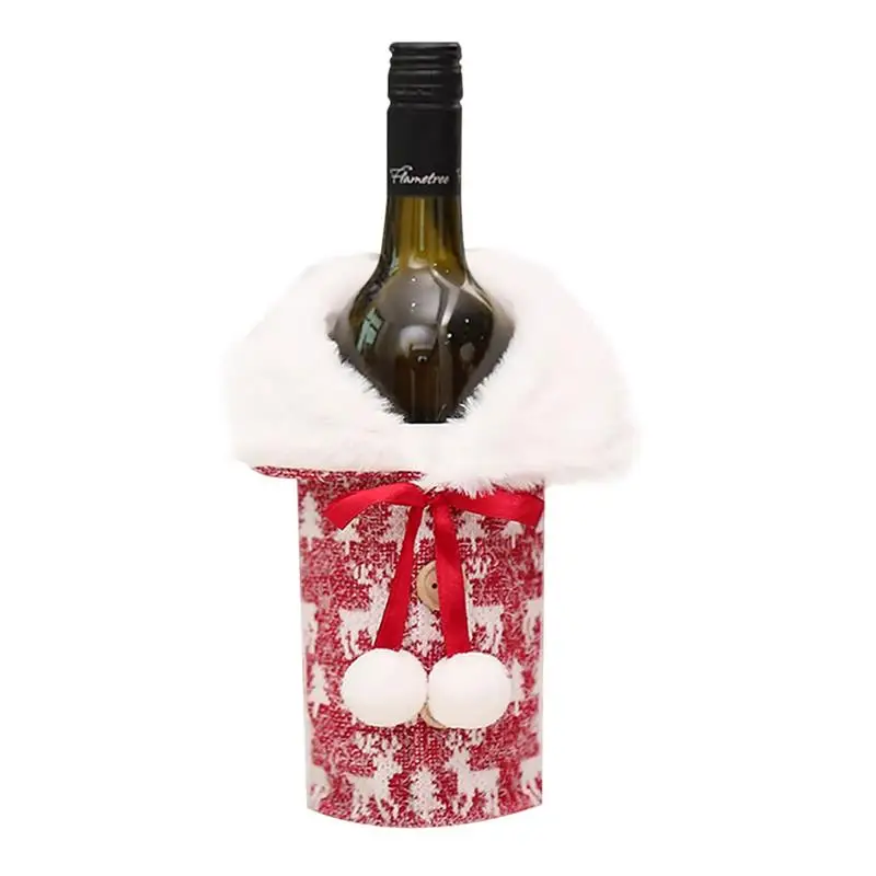 

1 Piece Creative Christmas Bottle Cover Soft Faux Knitted Wine Cover Bag Wine Bottle Clothes DIY Christmas Gifts Ornaments
