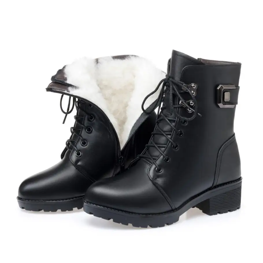 2021 Роскошные Брендовые женские зимние кожаные сапоги для снега на высоком