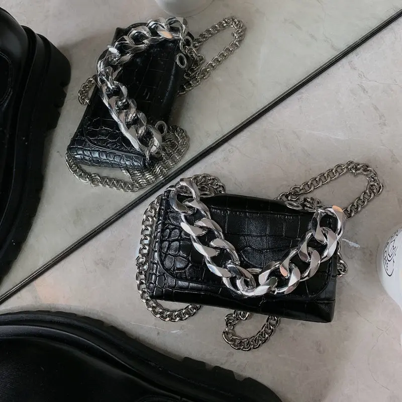 

Xiuya High Street Crossbody Bag Women Thick Chain Crocodile Pattern Small Lipstick Waist Bag Korea 2021 Women Coin Purse Wallet