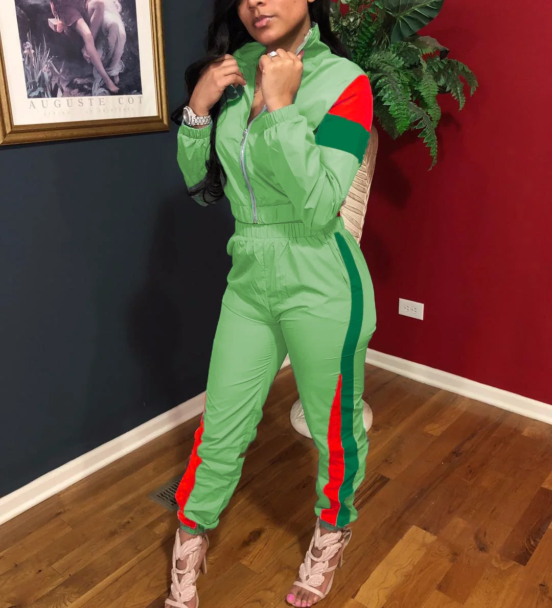 Женский спортивный костюм на молнии повседневный комплект из двух предметов в