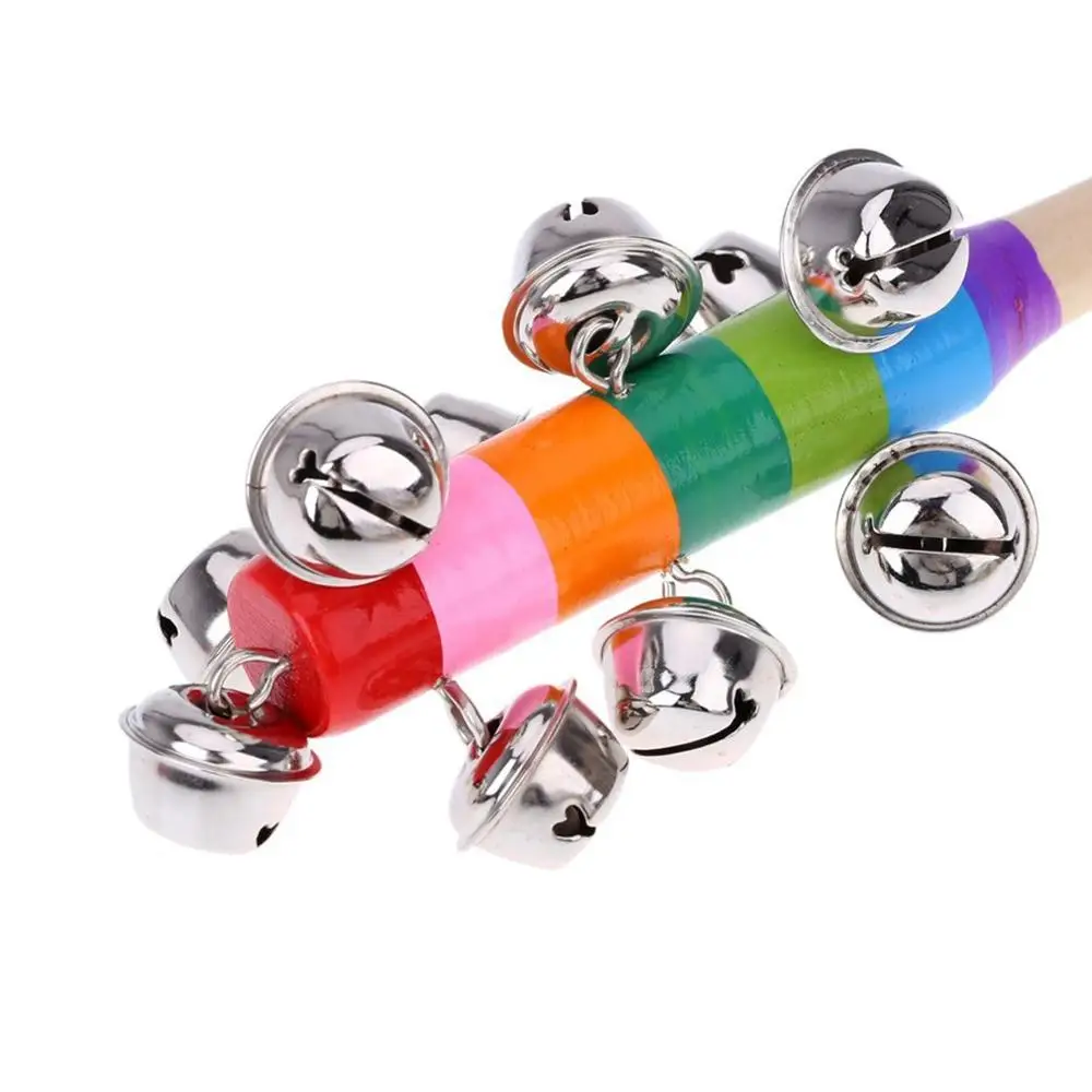 

2020 New Colorful Rainbow Hand Held Bell Stick Wooden Percussion Musical Toy for KTV Party Kids Game Wholesale Retail