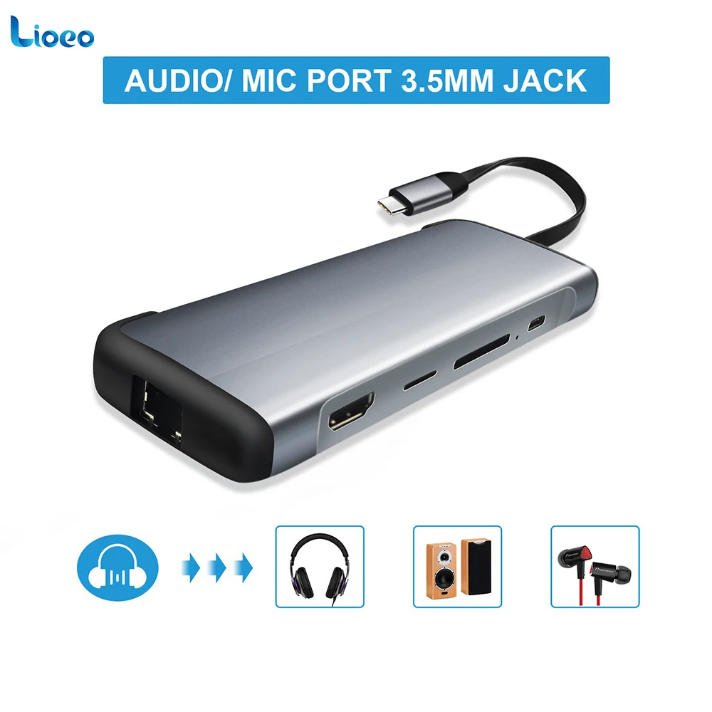 USB концентратор LIOEO Тип C 3 1 для RJ45 гигабитный Ethernet кардридер SD/TF HDMI адаптер с аудио