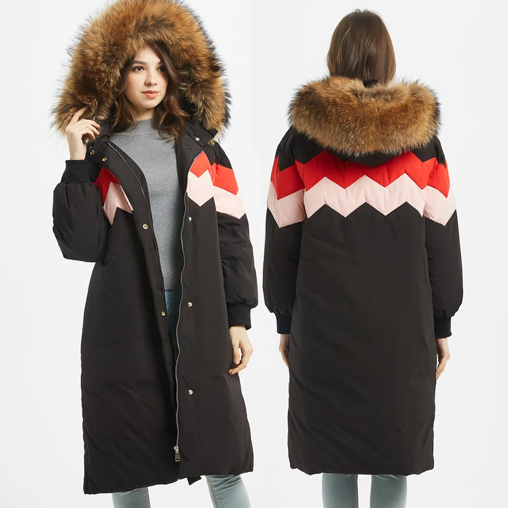 Зимняя женская одежда из натуральной кожи с воротником меха енота Свободное