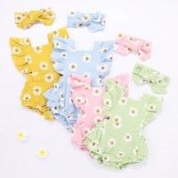 baby girl clothes bodysuitsheadband 0 24m newborn summer daisy printed jumpsuits infant girls clothing cotton jumpsuit