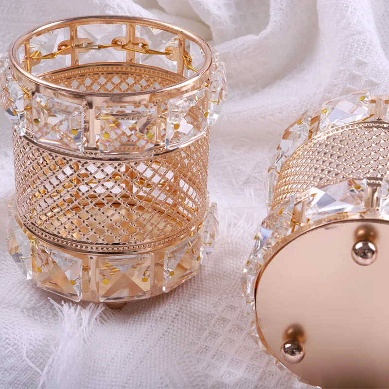 

Metal Nail Brush Storage Organizer Shining Makeup Manicure Crystal Jewelry Storage Box