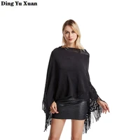 womens v neck irregular crochet pullover sweater women faux cashmere ponchos capes female hollow out tassel knit tops shirt