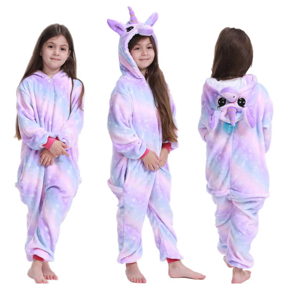 Winter Flannel Boys Pajamas Children Hoodies Cosplay Unicorn Licorne Kigurumi Jumpsuits Kids Oneises For 4 6 8 10 12 Year |