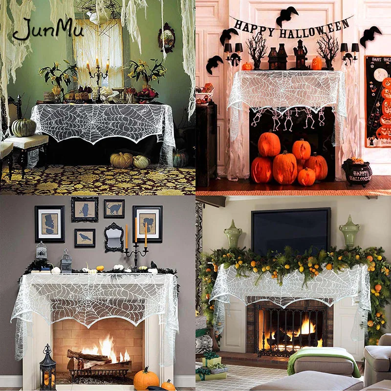 Кружевная занавеска на дверь для Хэллоуина шарф паук полку украшение дом с