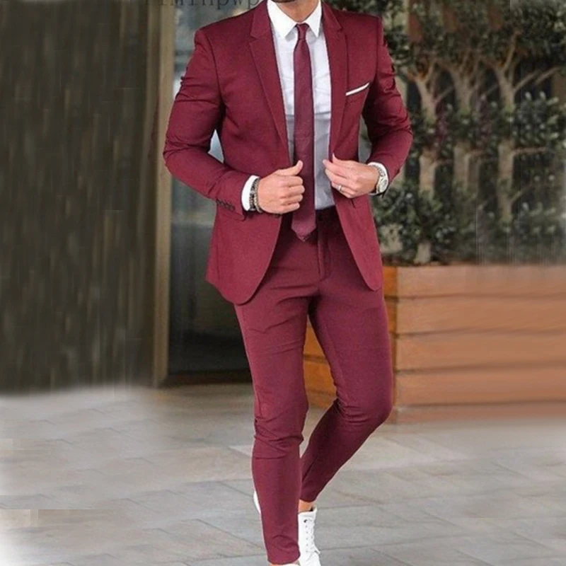 

YiMinpwp Men Suits Slim Fit Notched Lapel Single Breasted Prom Suit Classic Men Suit Costume Mariage Homme 2 Piece Jacket+Pant