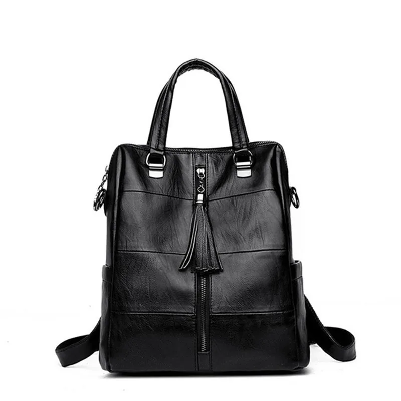 Black 3 в 1 Sac a Dos Femme, женский рюкзак, кожаный, с кисточками, модный, для путешествий, Повседневный, съемный ремень, женская сумка на плечо, Mochila Feminina - Цвет: Black