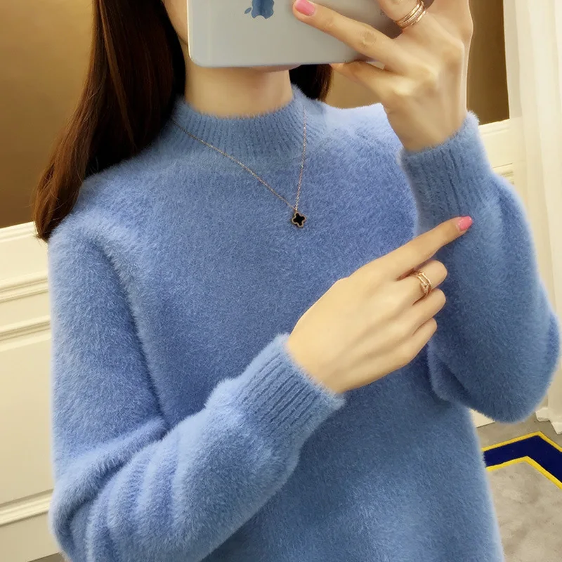 

Женский свитер из золотистой норки с коротким высоким воротом, новинка сезона осень-зима 2021, Женский утепленный свободный свитер, пуловер, р...