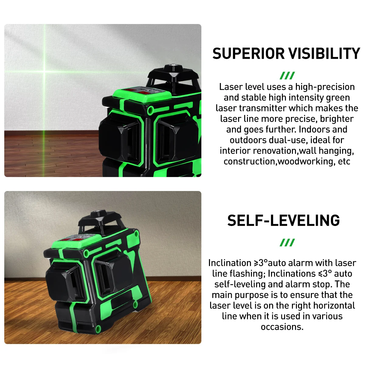 FASGet Laser Level 12 Lines 3D Self-Leveling 360 Horizontal And Vertical Cross Super Powerful Green | Инструменты