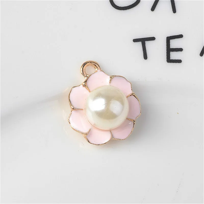 10 шт./лот 17 мм цветок с жемчугом эмалированные шармы Подвеска из сплава подходят