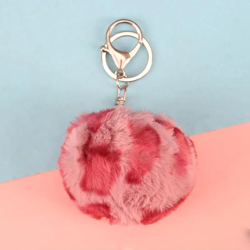 Rose pink Искусственный мех кролика мяч цепь с ключом помпон Leopard плюшевое сердце брелок Pom круглый шар брелок автомобиль сумка брелок подарок chaviro - Цвет: Rose pink