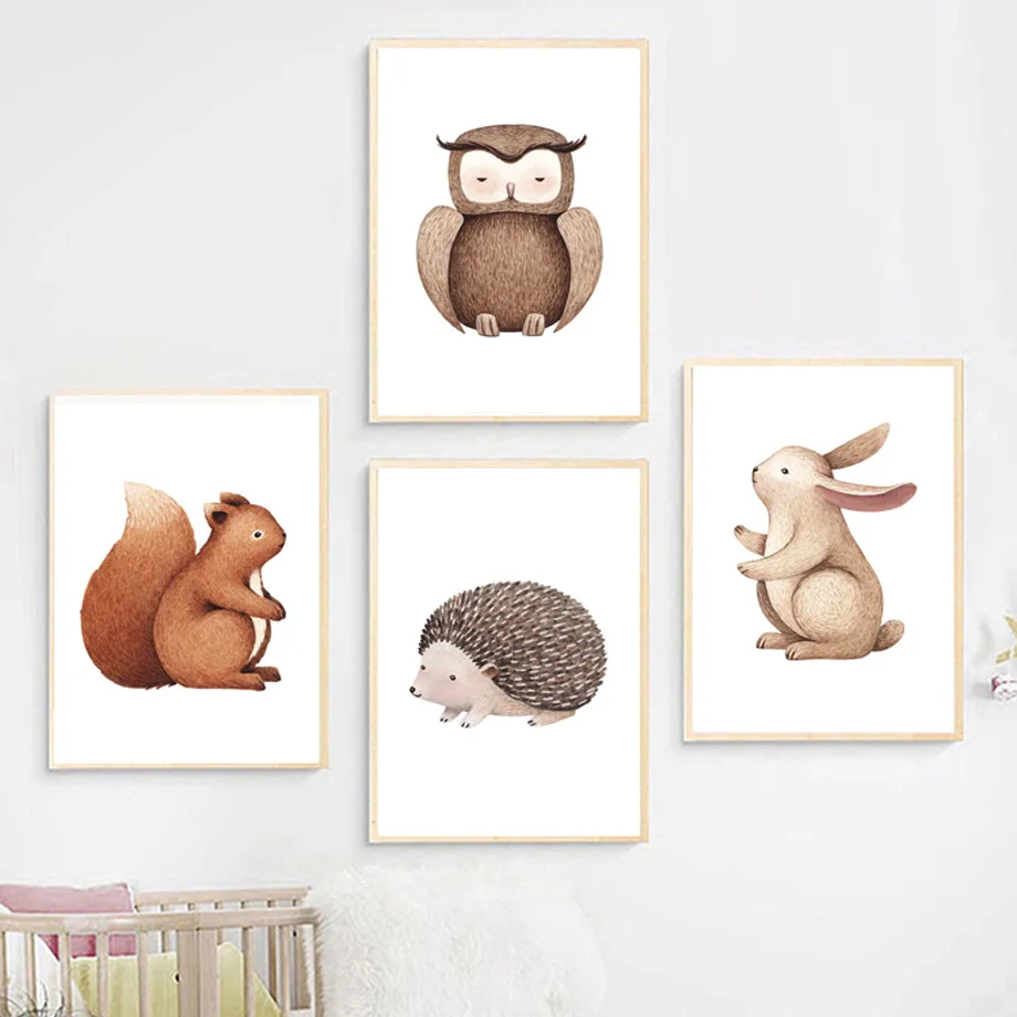 

Hedgehog Owl Rabbit Squirrel Animal Wall Art Canvas Painting Nordic Posters And Prints Wall Pictures Kids Room Nursery Decor