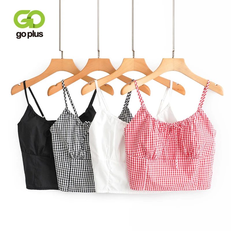 GOPLUS Черные белые красные уличная одежда кроп топ в клетку футболки женские блузы