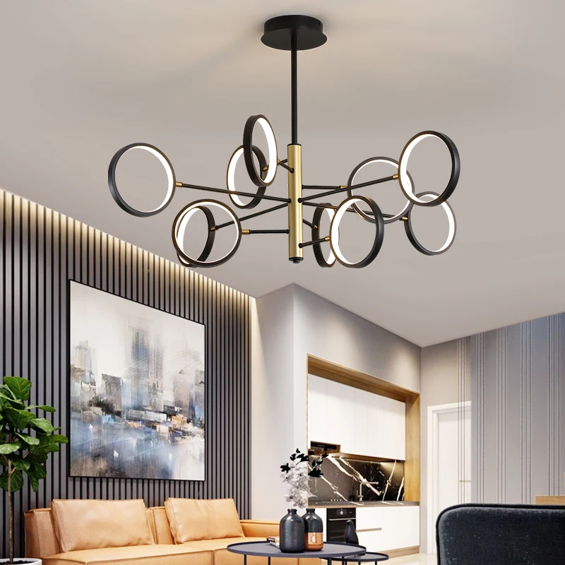 Минималистичная современная светодиодная люстра светильник черного и золотого