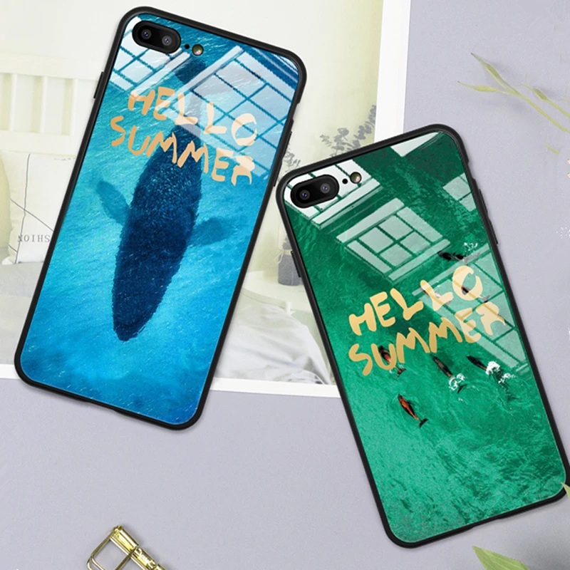 Чехол из закаленного стекла для Huawei Honor 10 9 Lite V9 V10 V20 с зеленым Китом синим морем